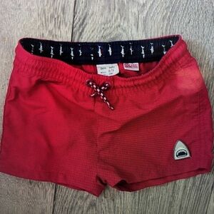 Red Kids Swim Trunks with Shark Patch